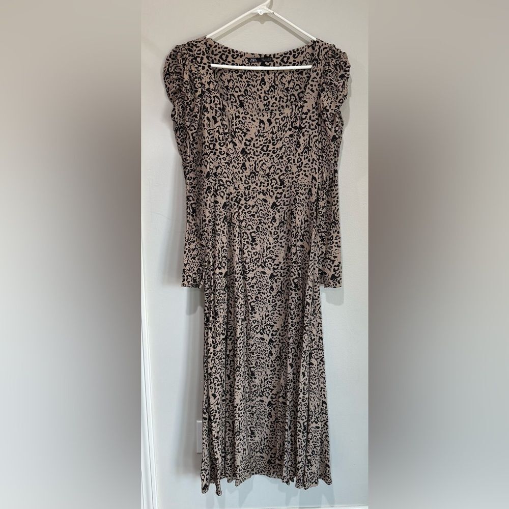 Zara Animal Print Long Sleeve Dress
